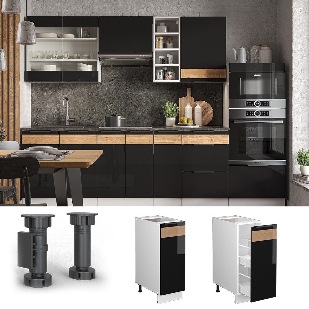Vicco Apothekerunterschrank Küchenschrank Küchenmöbel Fame-Line Weiß Schwarz Eiche 30 cm modern Hochglanz
