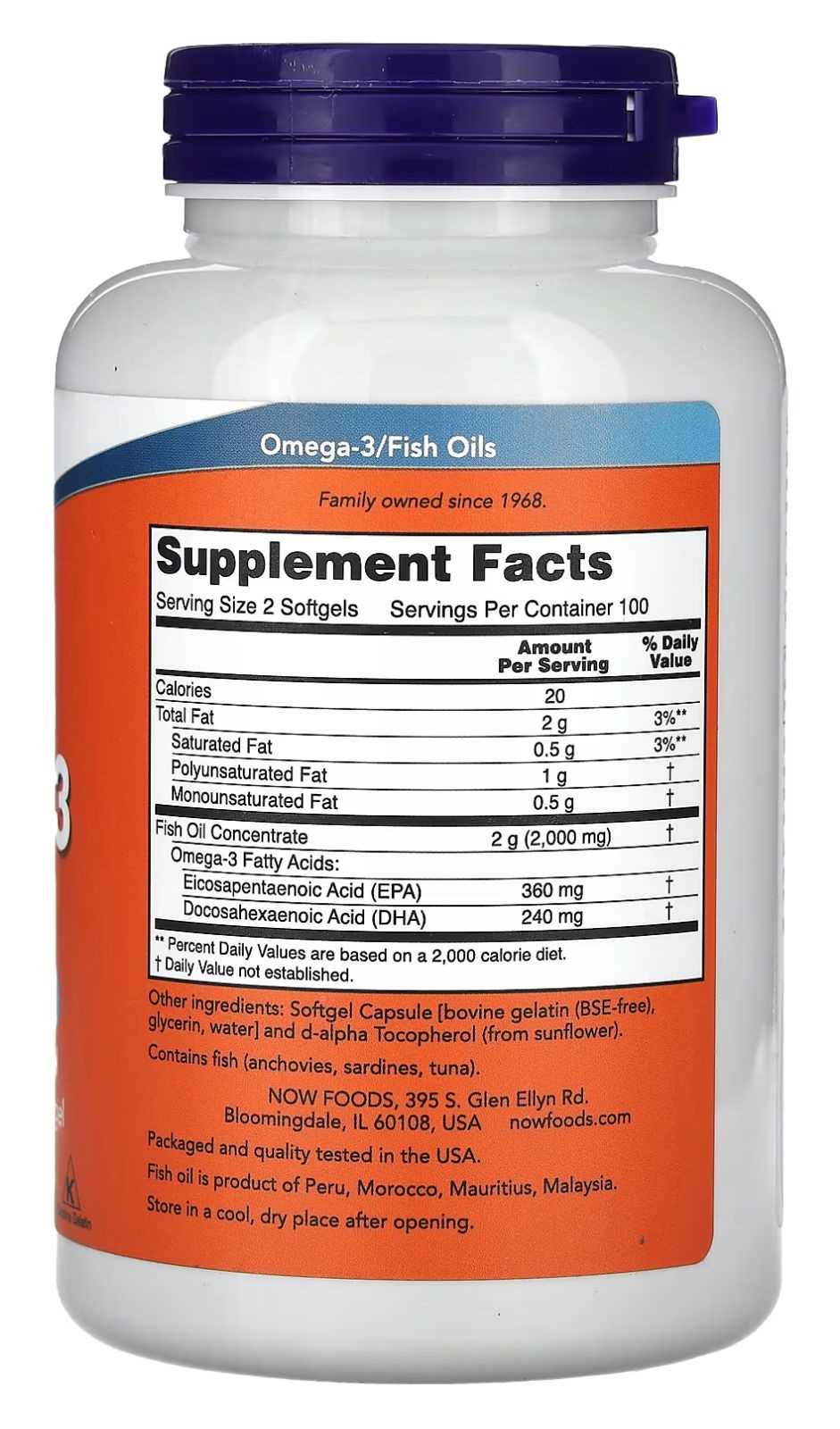 NOW Foods Destiladas Molecularmente Con Omega-3 30 Cápsulas Blandas