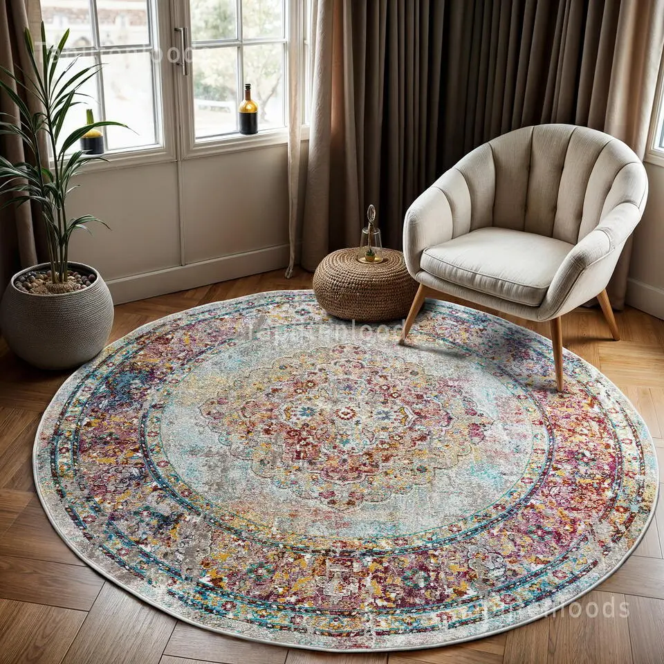 Picasso Keshan Vintage Rond Vloerkleed Multi / Beige Laagpolig - 160 CM ROND