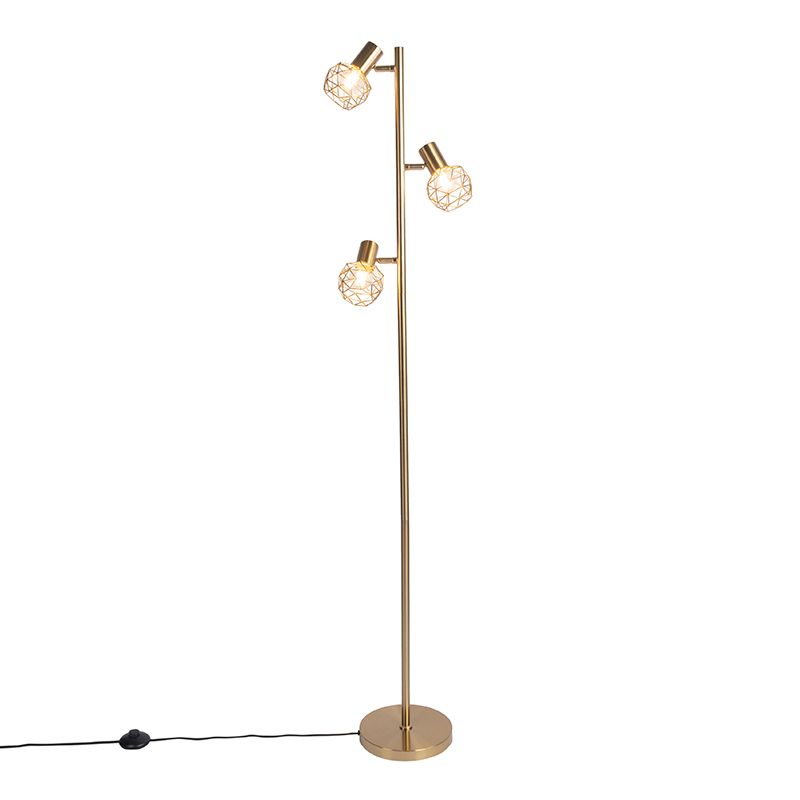 Design vloerlamp goud 3-lichts verstelbaar - Mesh