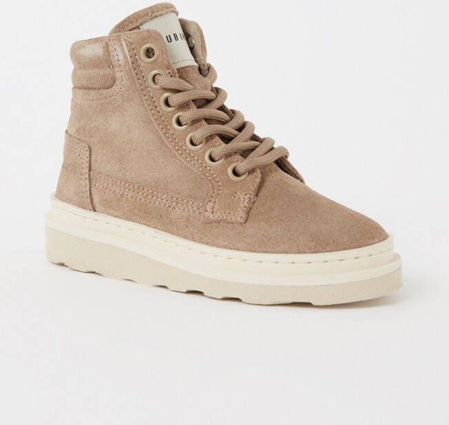 Nubikk suède veterboots taupe Bruin Suede Effen 30