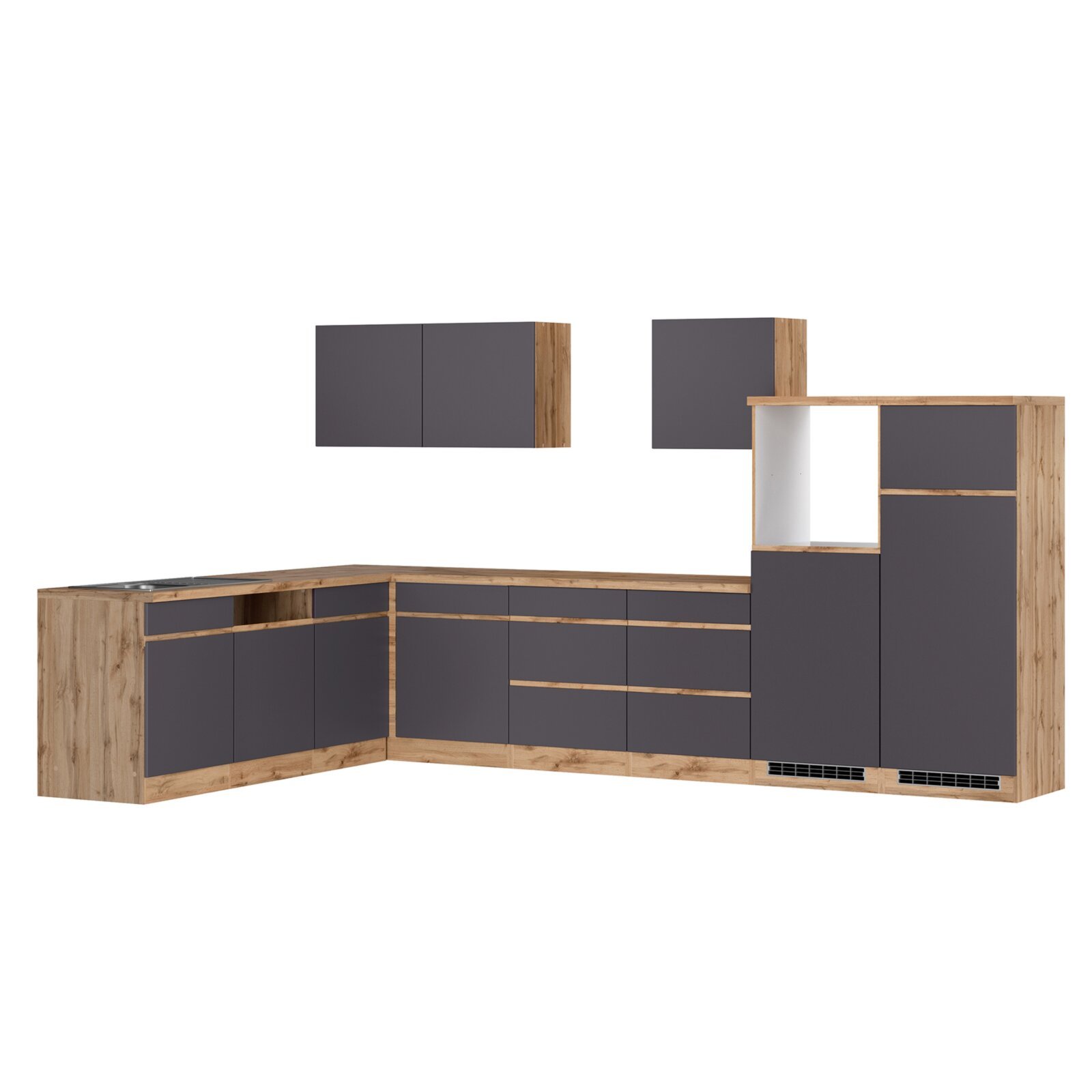 Winkelblock TURIN - grau matt-Wotan Eiche - 360x240 cm