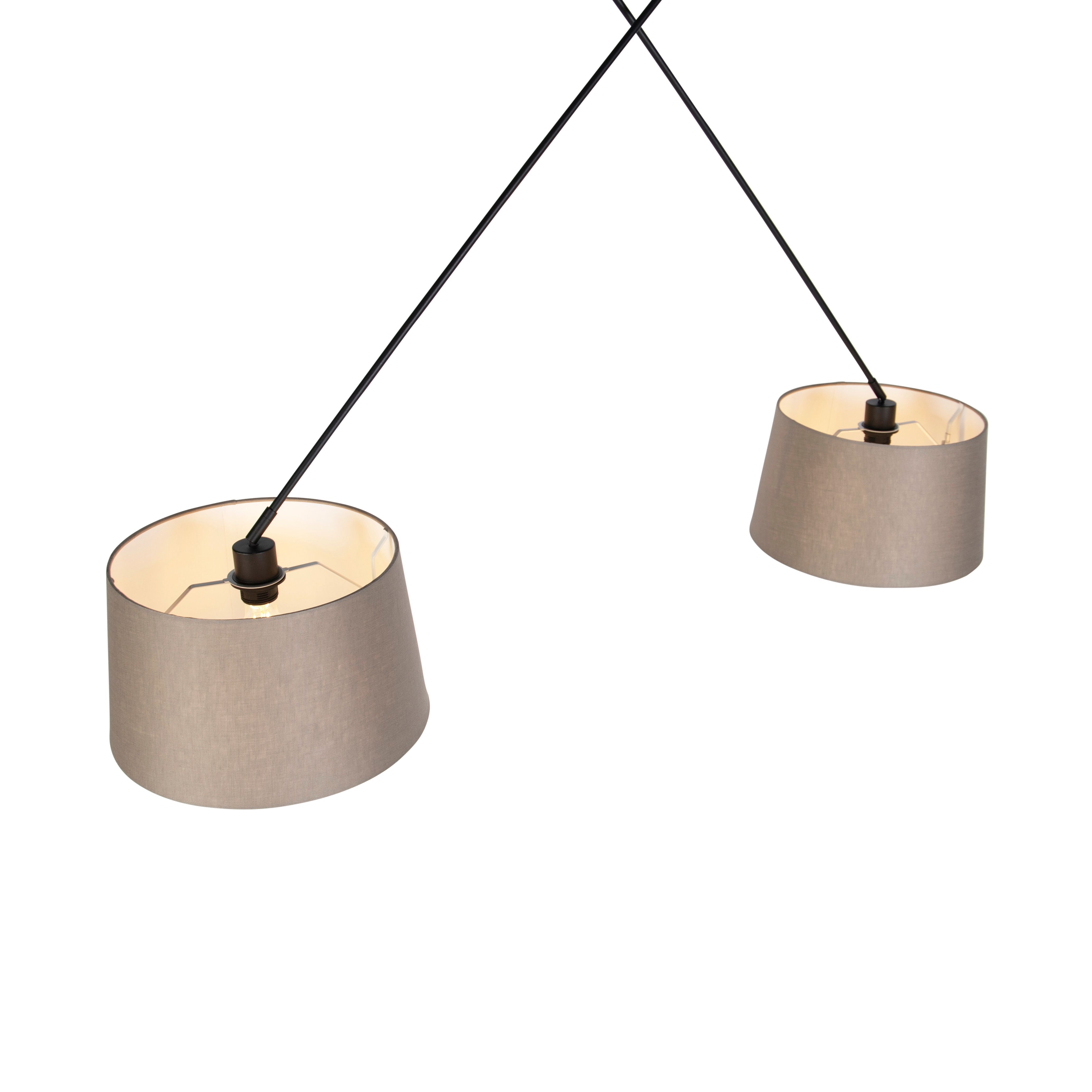 Hanglamp zwart met linnen kappen taupe 35 cm 2-lichts - Blitz