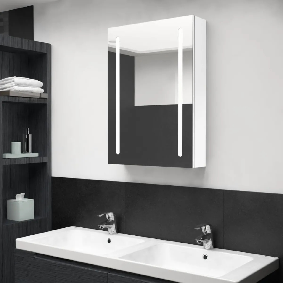 vidaXL Armoire bain LED miroir - Blanc brillant