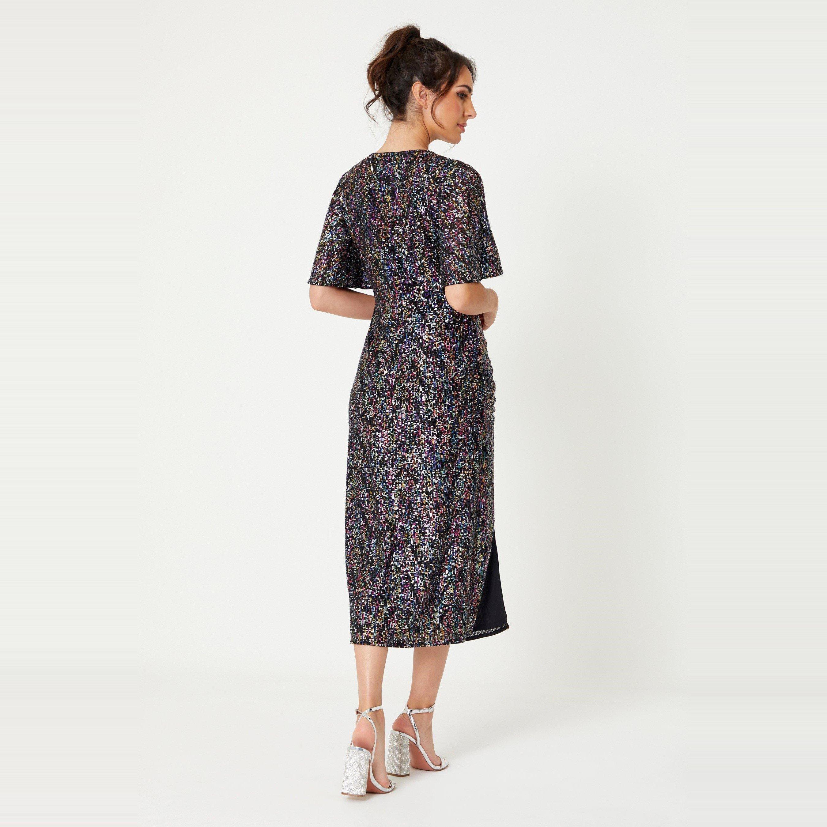 Be You Sequin Sequin V Neck Midi Dress