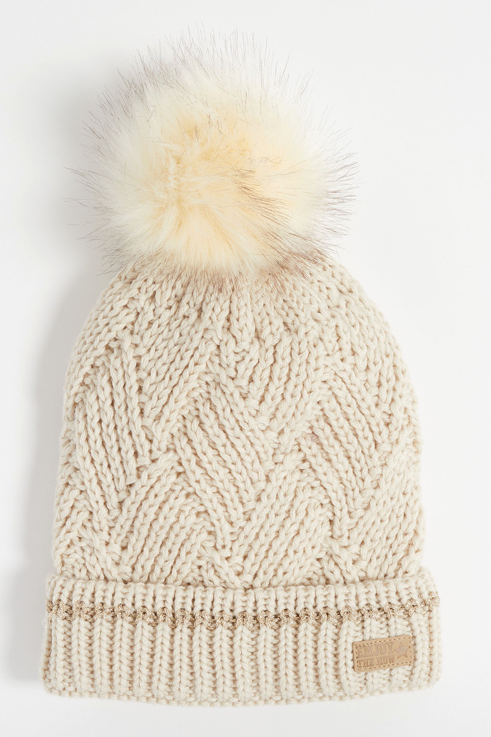 Meisjes beanie met pompom WE Fashion Gebroken wit