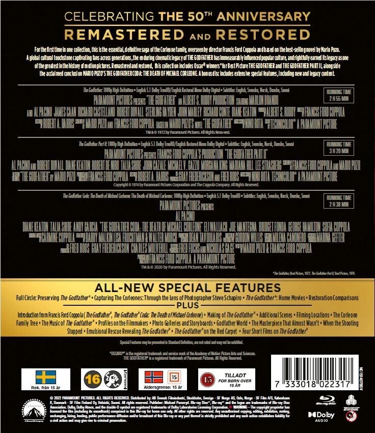 The Godfather Trilogy - Remastered & Restored - Blu-Ray