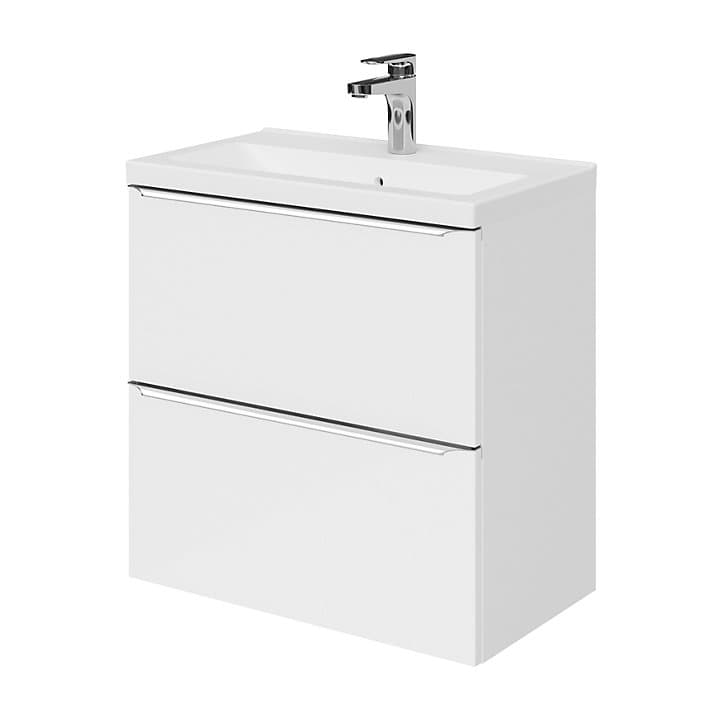 Ensemble salle de bains l.60 cm meuble à suspendre faible profondeur Imandra blanc brillant + plan vasque céramique blanc