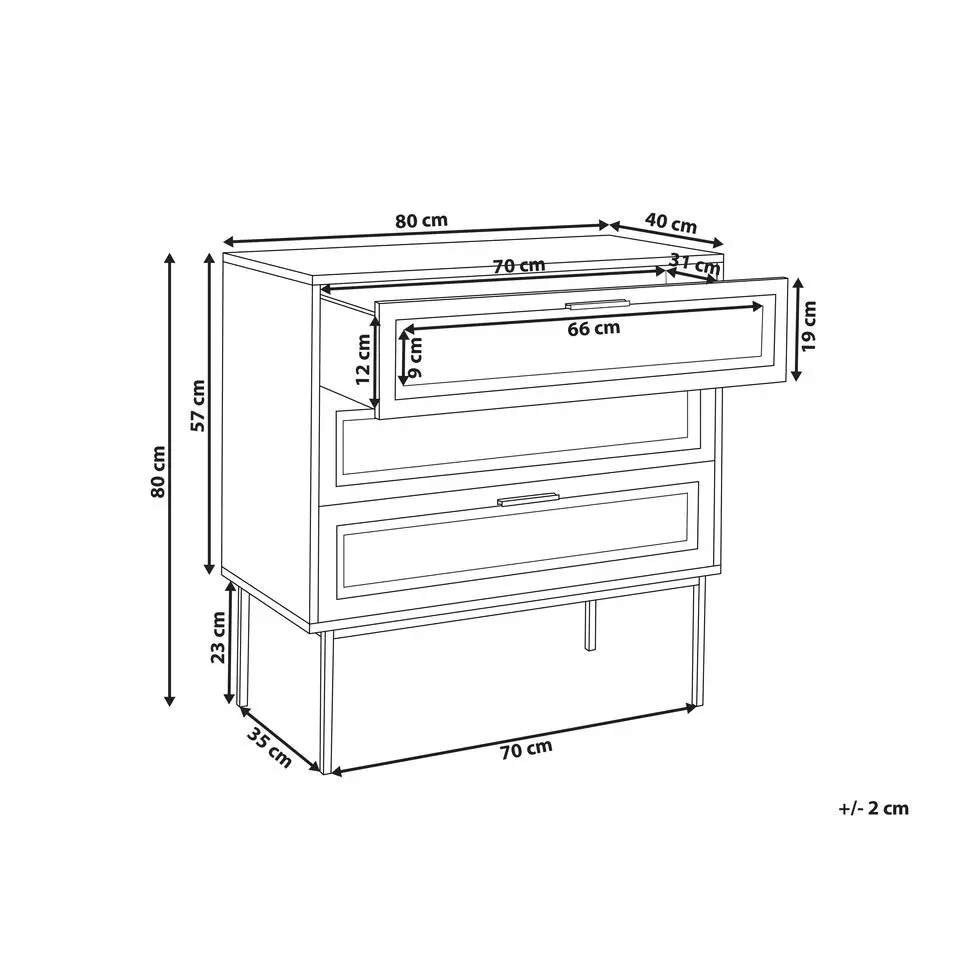 PASCO - Dressoir 3-lades - Lichte houtkleur - Rotan