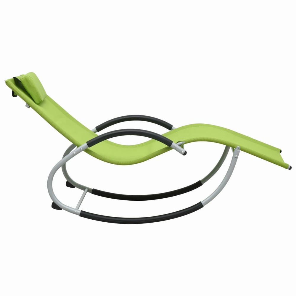 Transat chaise longue bain de soleil lit de jardin terrasse meuble d'extérieur avec oreiller vert textilène