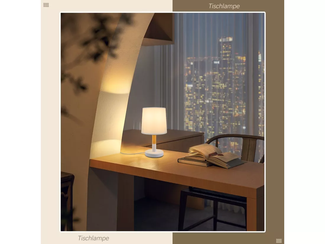 NETTLIFE Lampe de chevet Set de 2 lampes de table Salon - en bois E27 Douille Bedside Lamp Chambre à coucher Blanc