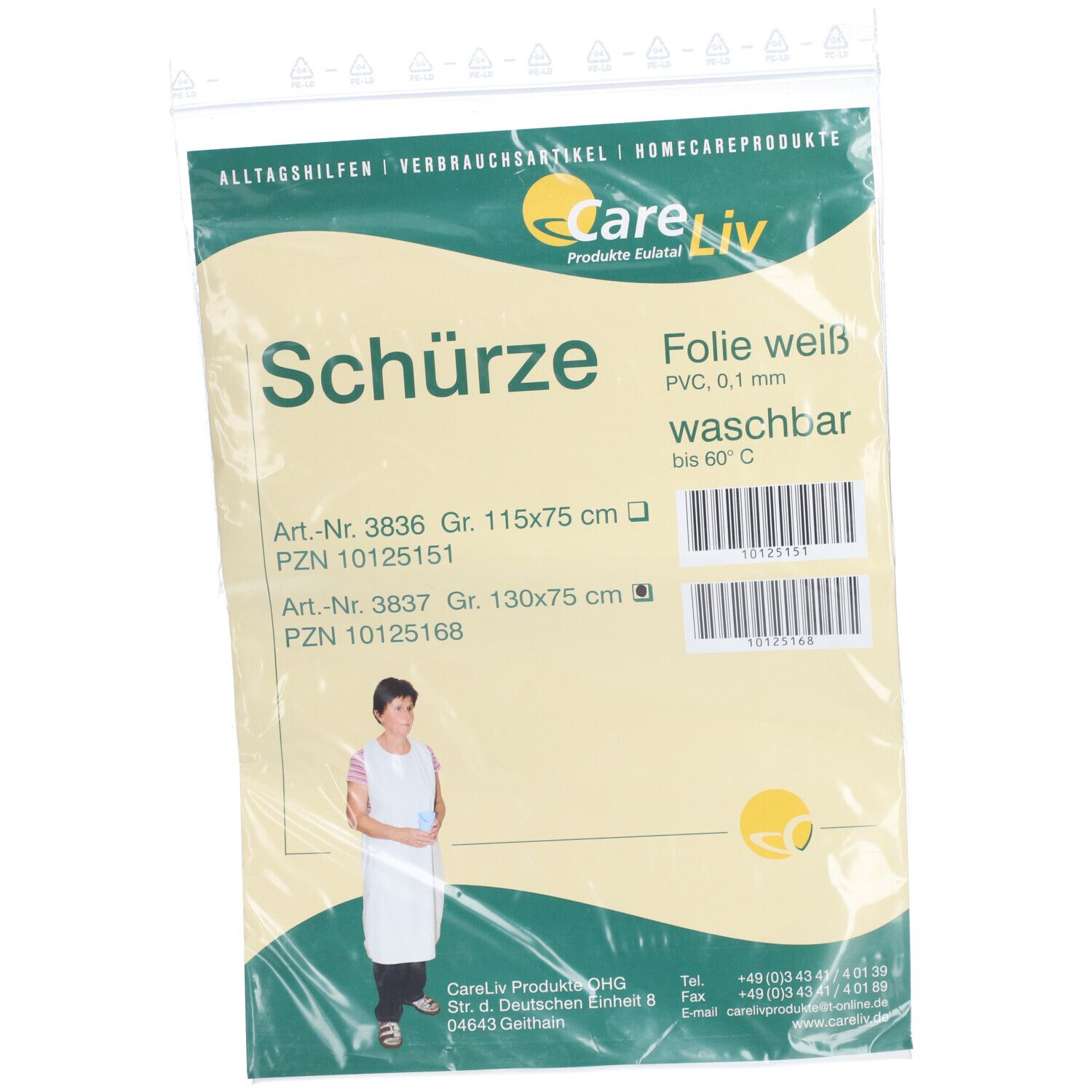 Schürze Folie weiss waschbar 130 x 75cm