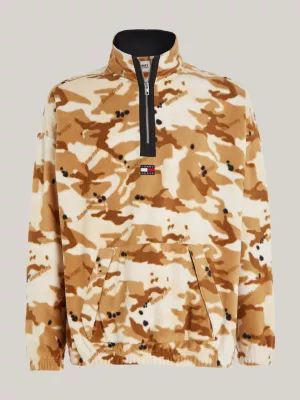 Moletom de lã com zíper frontal e estampa camuflada Woodland, tamanho grande.