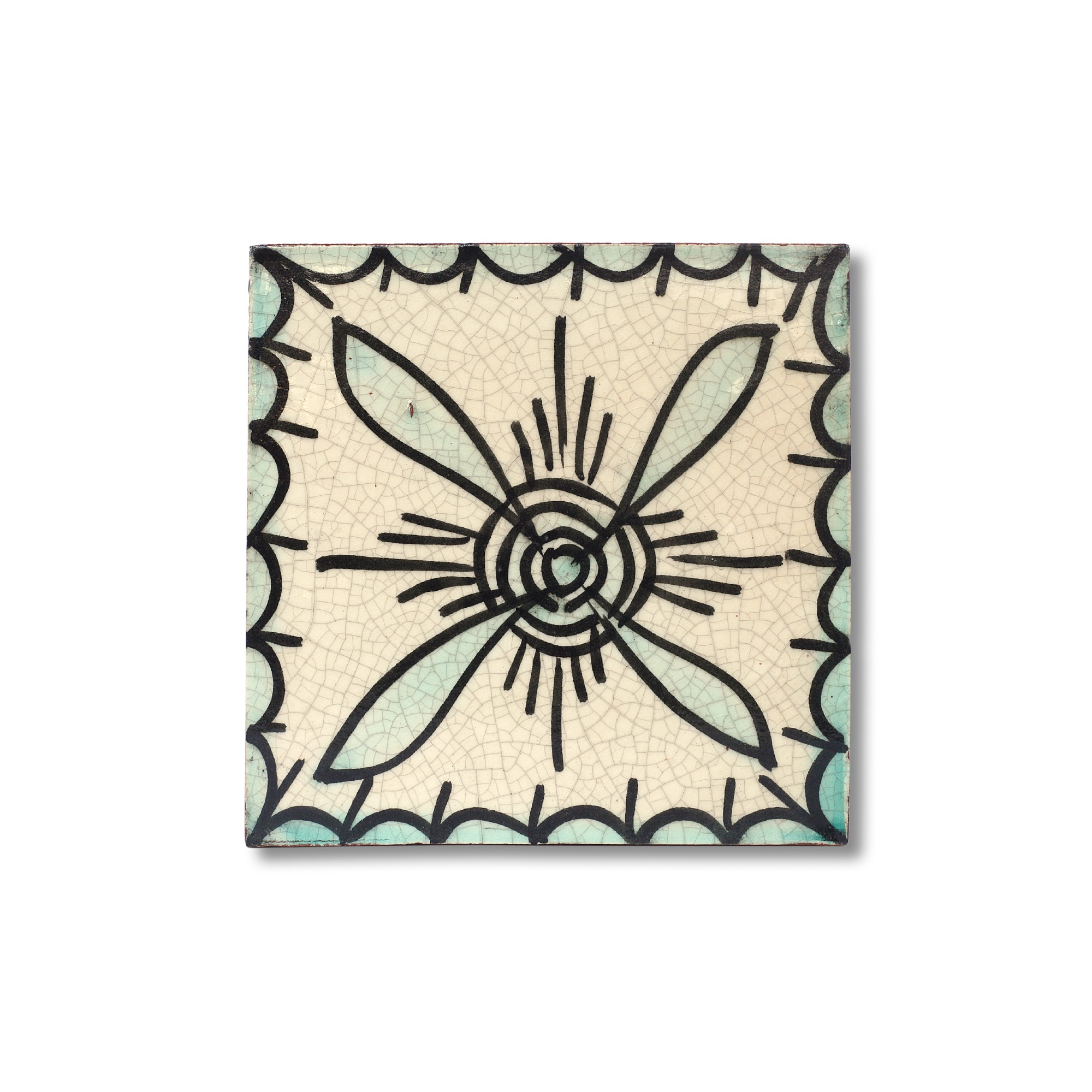 Kachel motif turquoise, T 10 cm, B 10 cm, H 1 cm von fischer's lagerhaus
