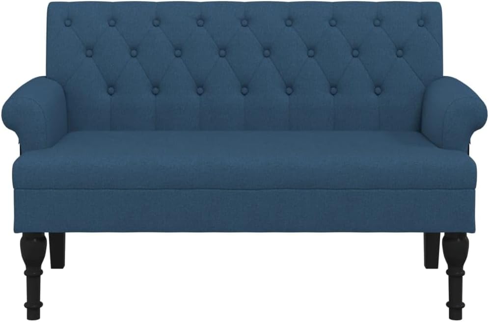 vidaXL Sitzbank, Bank Polsterbank mit Rückenlehne Armlehnen, Bettbank mit Holzbeinen, Flurbank Ottomane für Wohnzimmer Büro, Modern, Blau Stoff