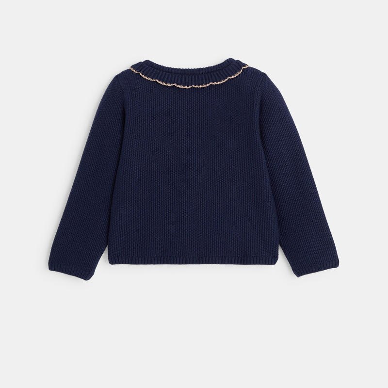 Gilet boutonné côtelé col volant bleu bébé fille Bleu