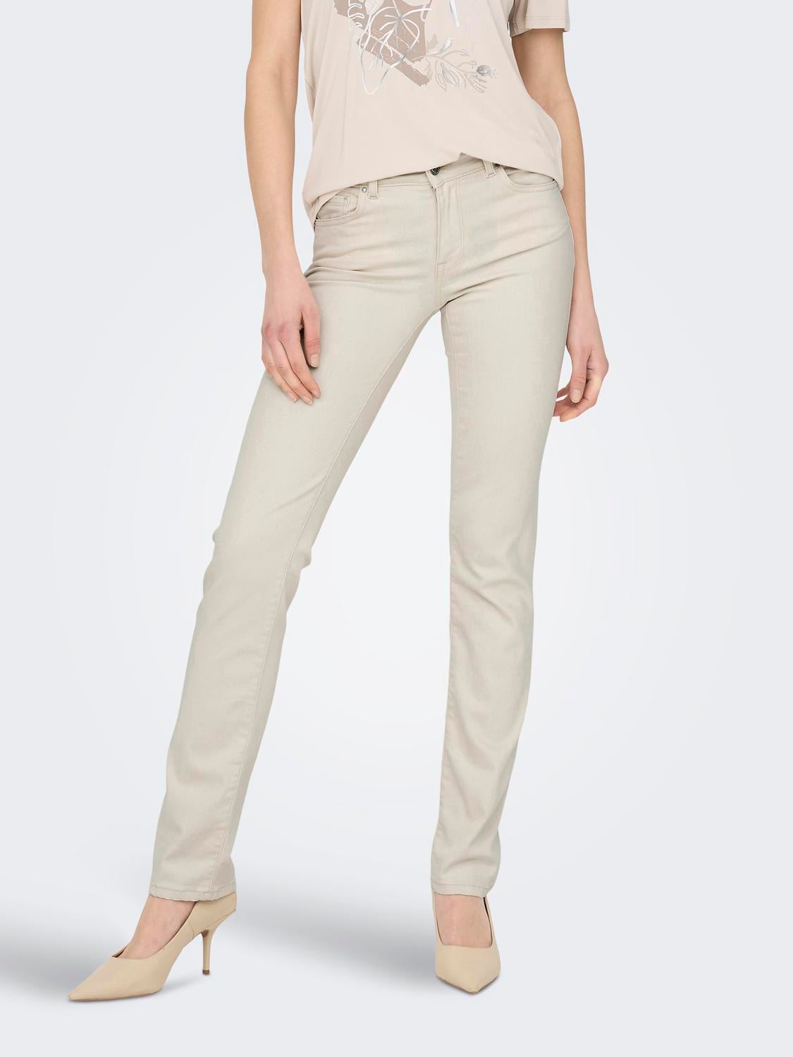 ONLALICIA Mittlere Taille Gerade geschnitten Jeans Ecru