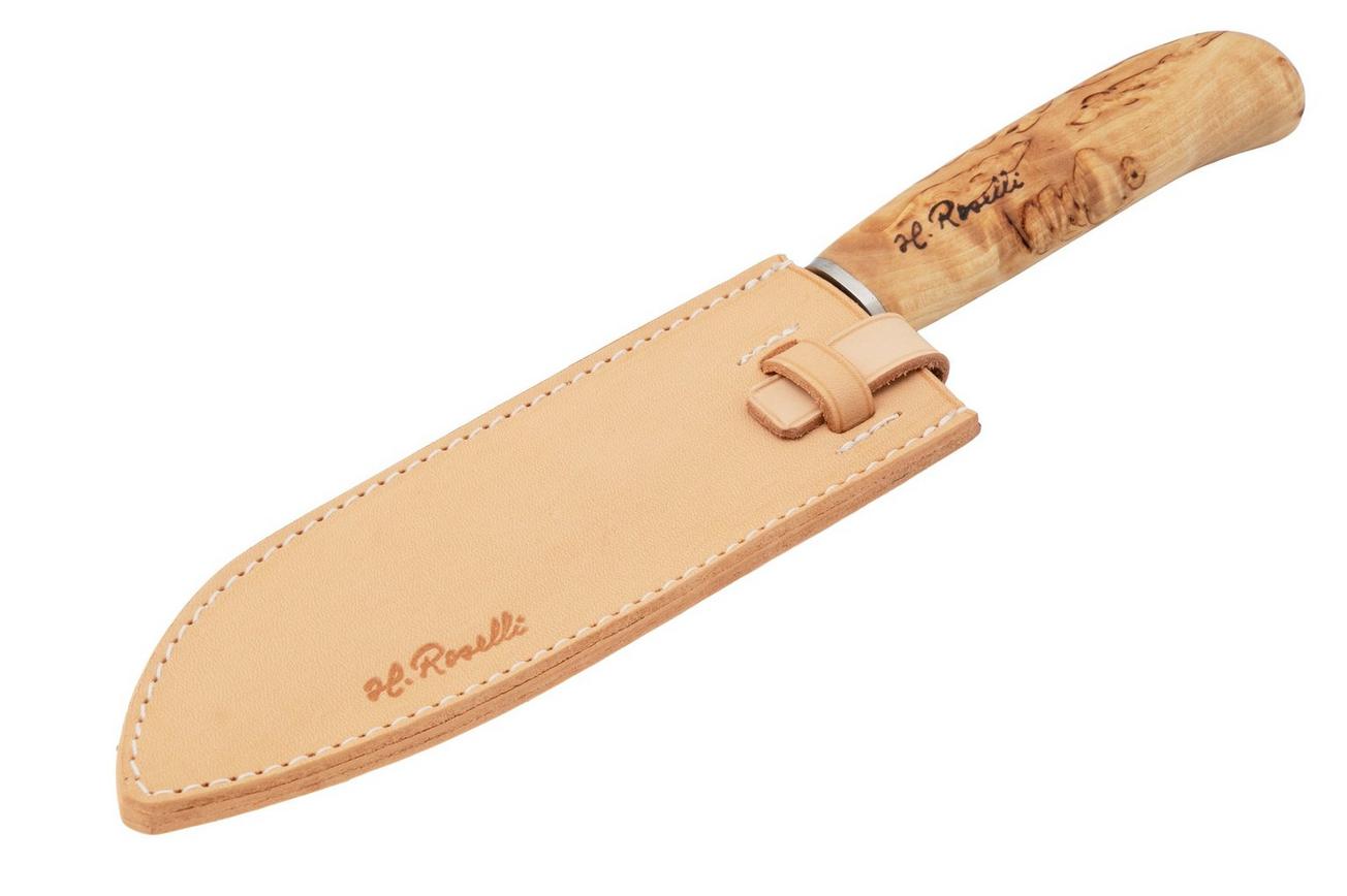 Roselli Japanese Chef Knife R710 Carbon Steel, Curly Birch, santoku, 17.5 cm