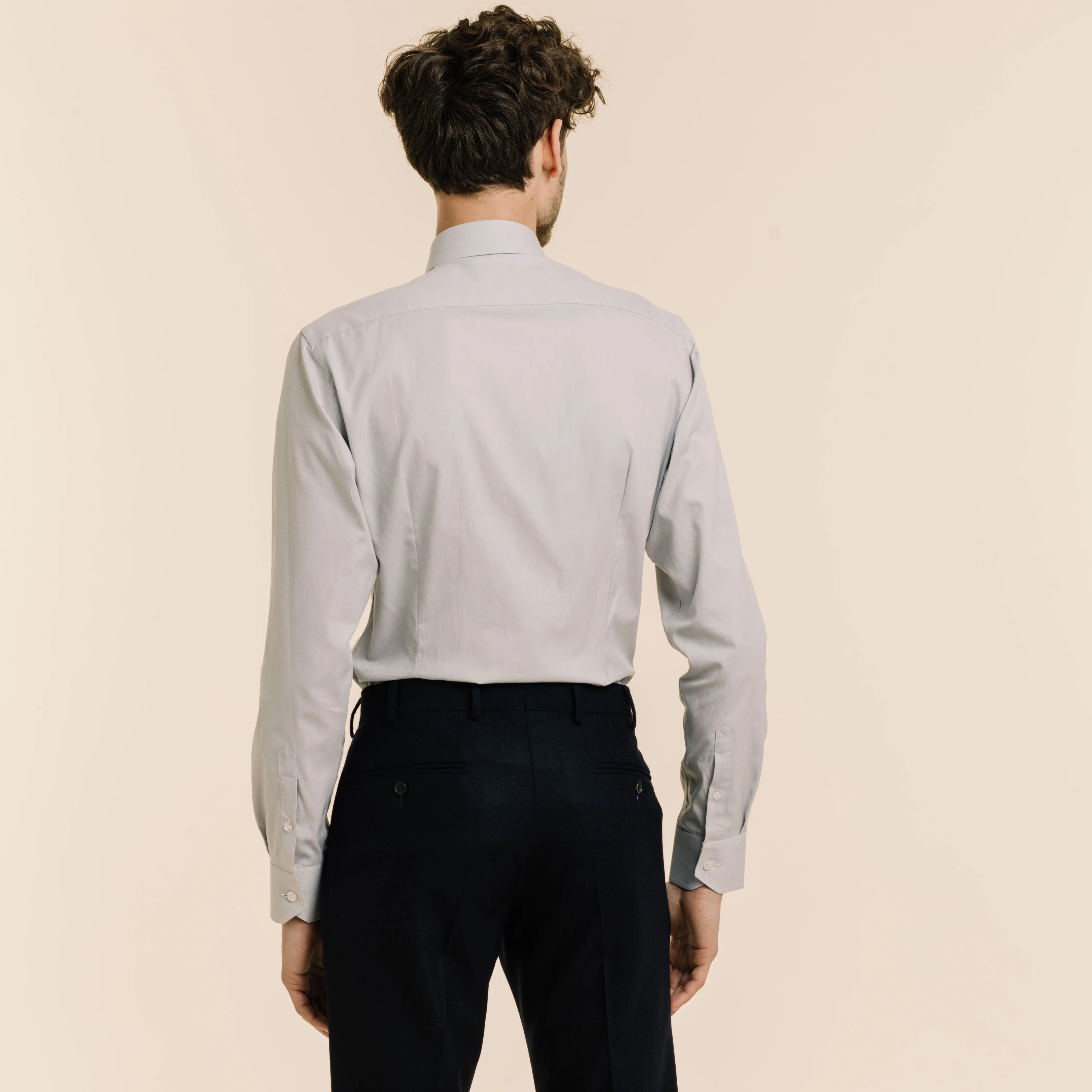 Fitted gray double-twisted oxford shirt