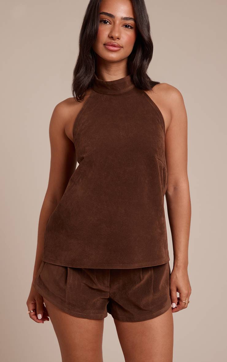 Marron Short Mini Ceinturé En Synthétique Chocolat Petite