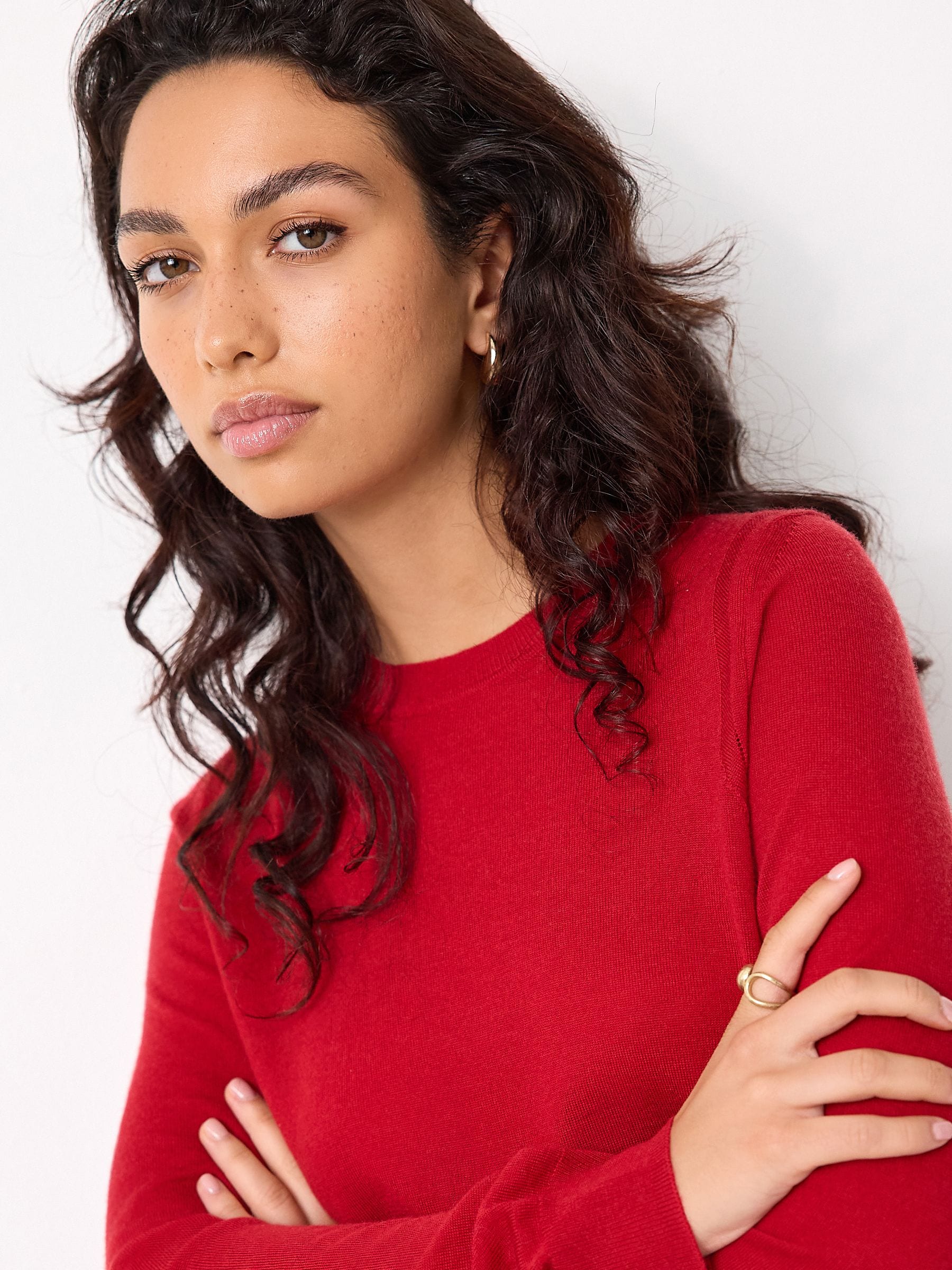 Rood - 100% Merinowol N.Premium lange mouwen trui met ronde hals