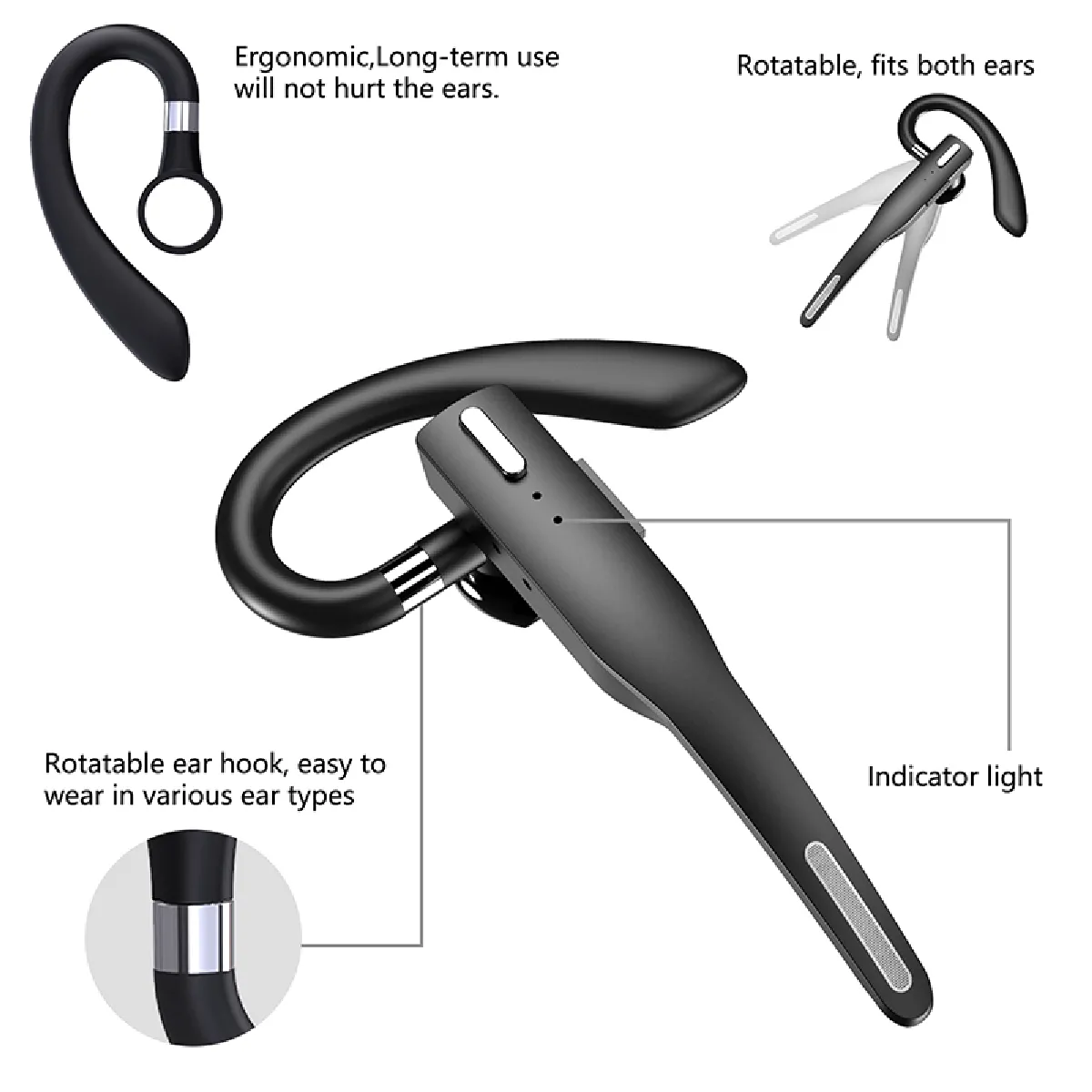 Universal Écouteurs Bluetooth Noir