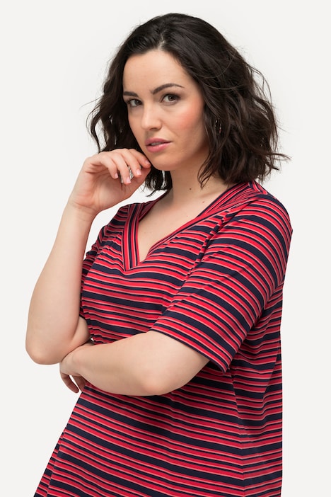 T-Shirt, Ringel, Classic, V-Ausschnitt, Halbarm