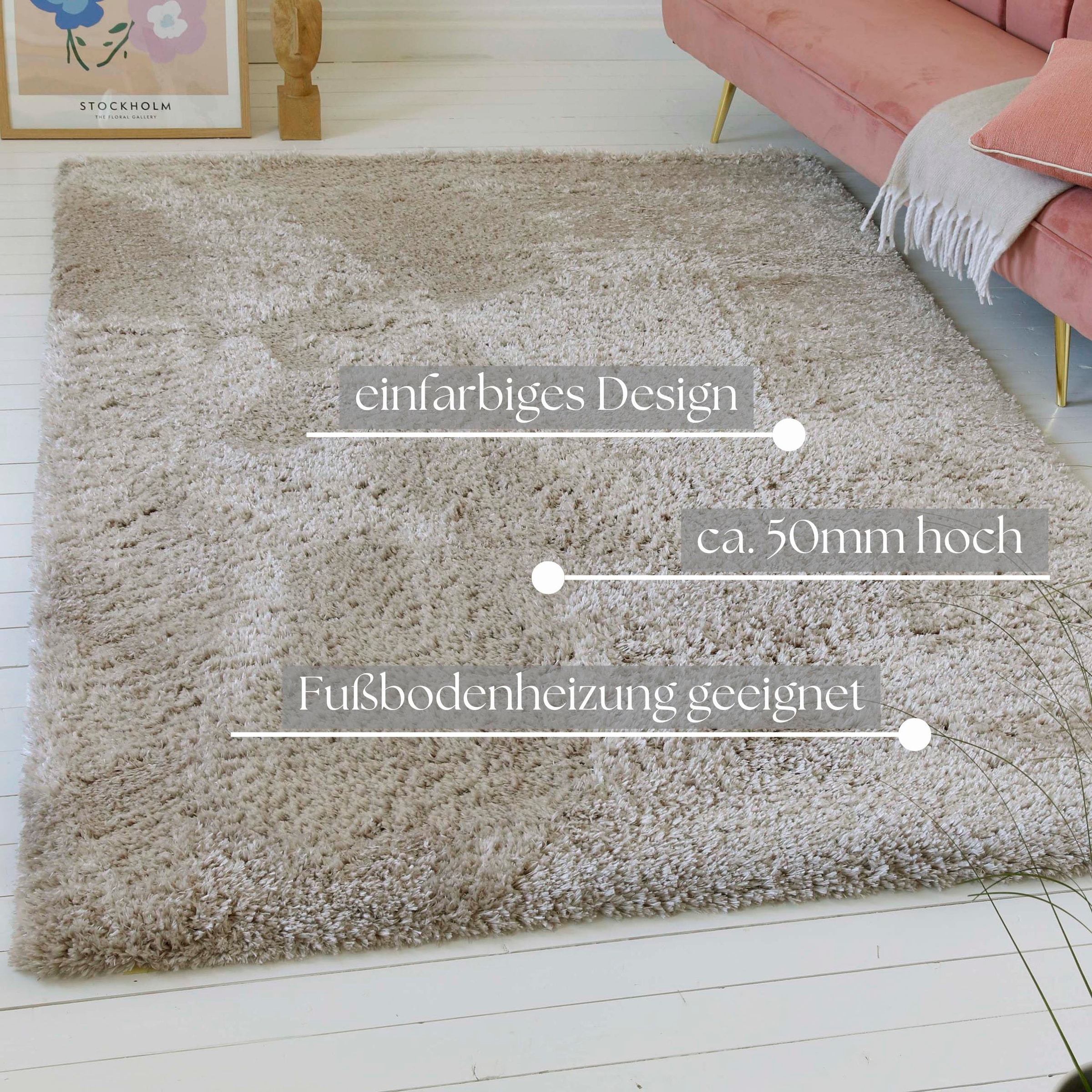 GOODproduct Hochflor-Teppich »Saul« rechteckig 50 mm Höhe dichter weicher Langflor, mit Glanz, Shaggy, uni farben, Wohnzimmer