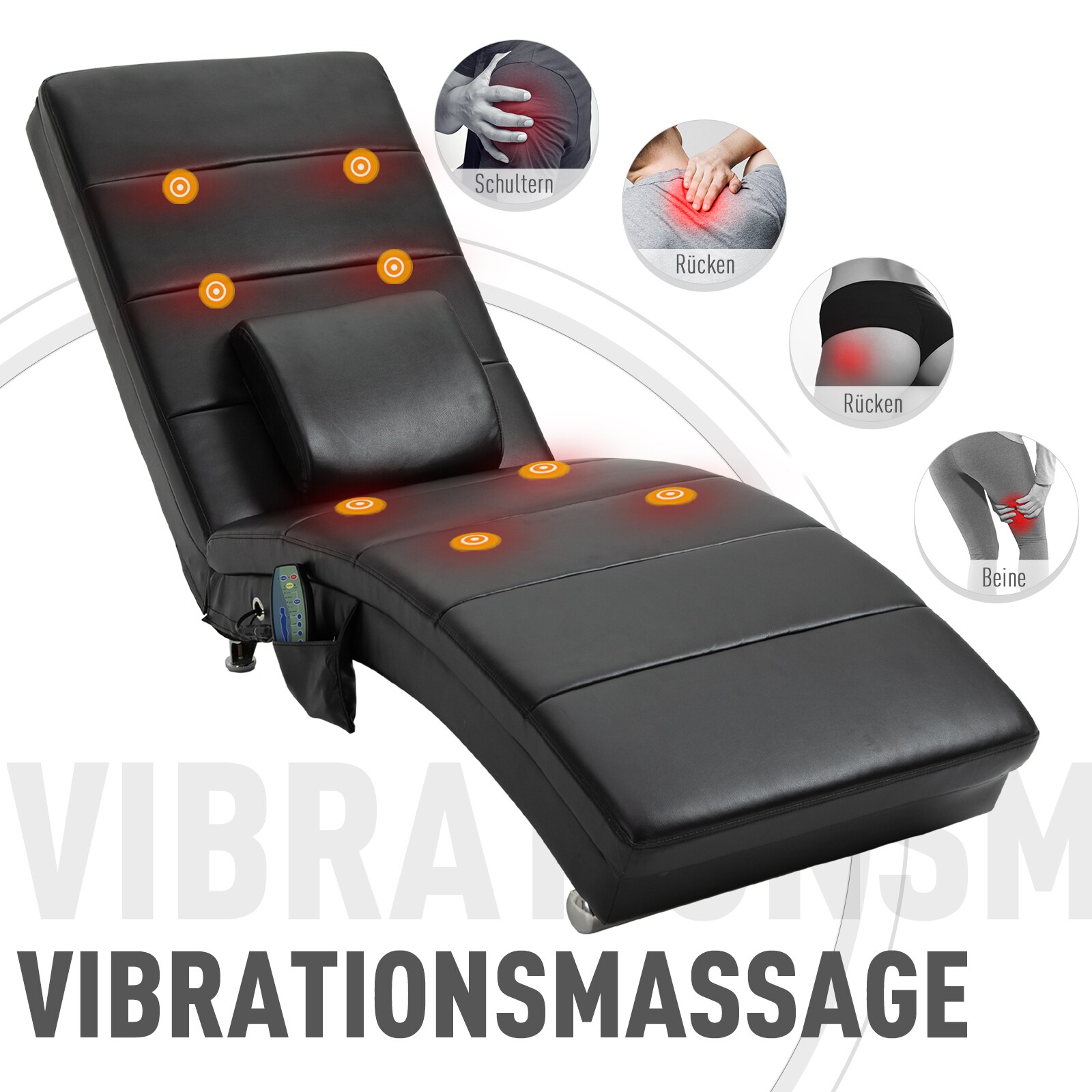HOMCOM Massagesessel mit einem Taillenkissen schwarz 163 x 58 x 87 cm (LxBxH)