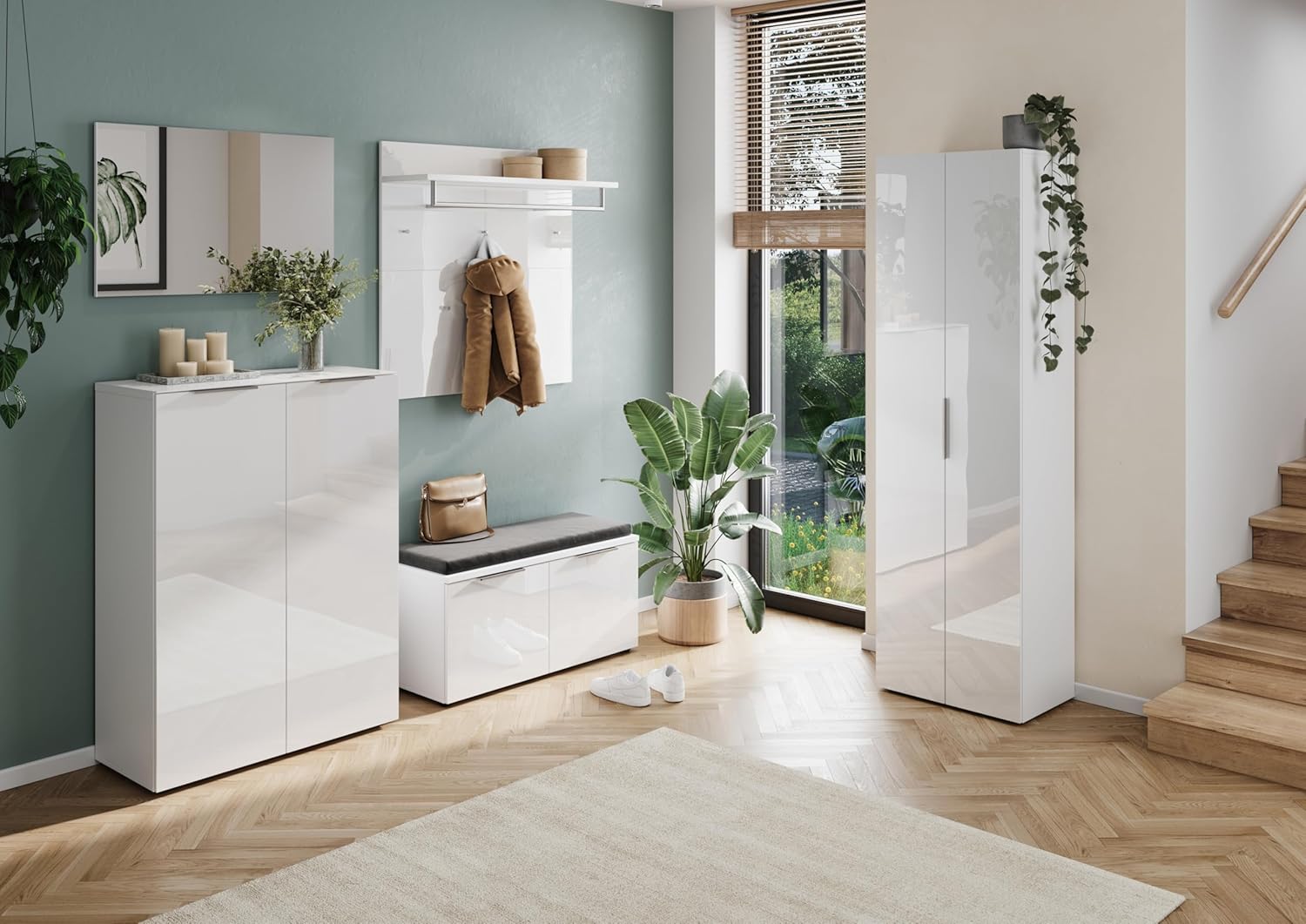 Germania Schuhschrank 3414-84 GW-Genova, in Weiß, mit Glasfront, 87 x 120 x 40 cm (BxHxT)