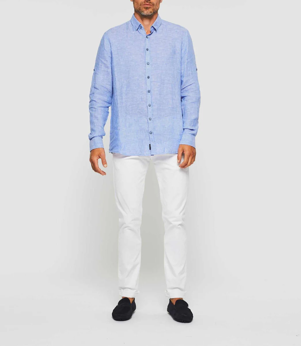 Chemise en lin bleu indigo 