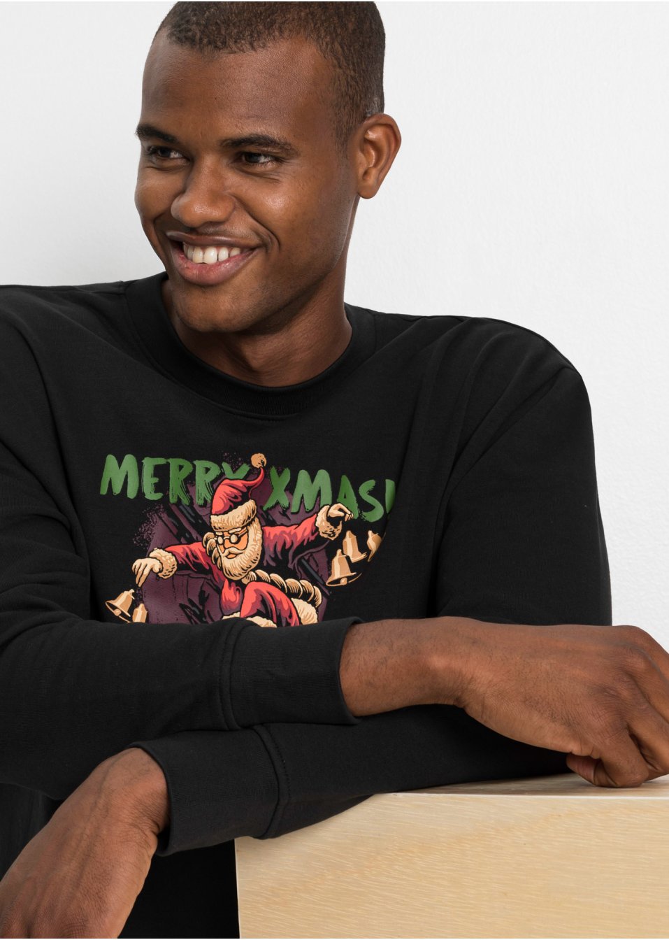 Sweat avec motif Noël et polyester recyclé, Loose Fit