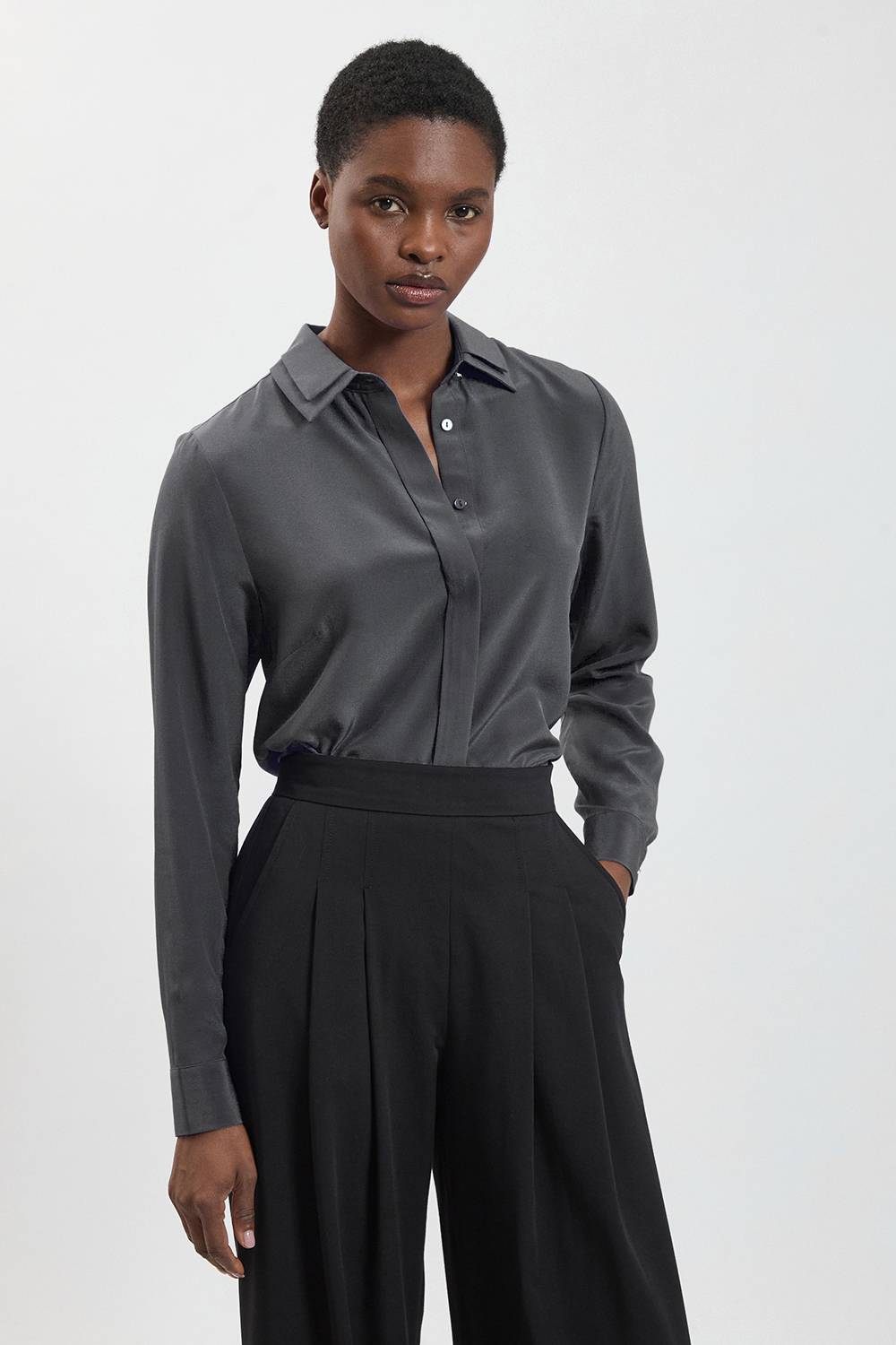 KarenMillen Chemise En Soie À Manches Longues Et Double Col