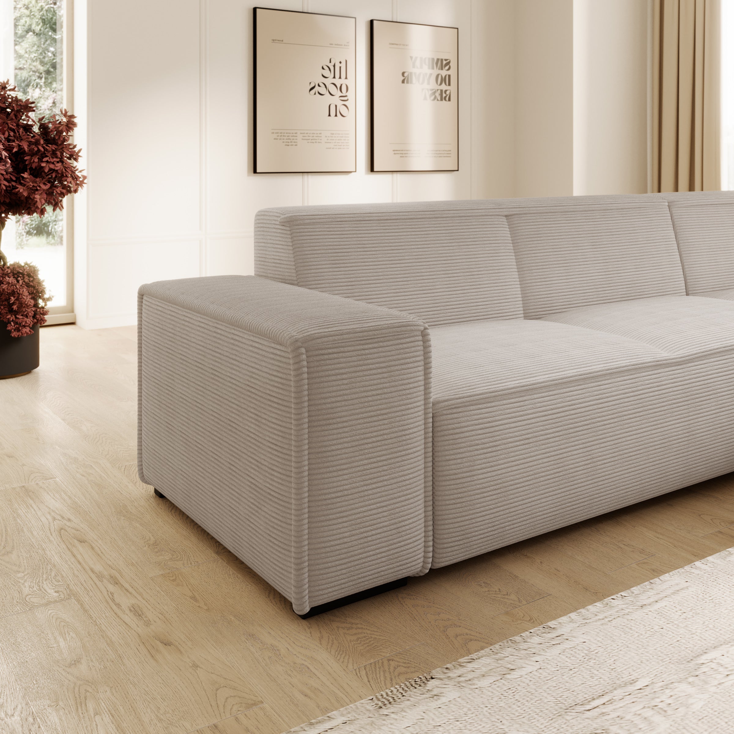 Cardiff - Hoekbank 3-zits met chaise longue - Ribstof beige - Rechts