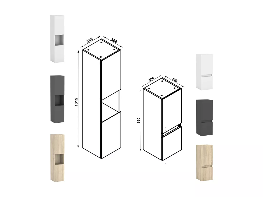 Ensemble meuble Salle de Bain 120cm avec double vasque et colonne et miroir lumineux dimmable blanc