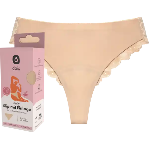 Periodenunterwäsche Brazilian mit Spitze Gr. M nude