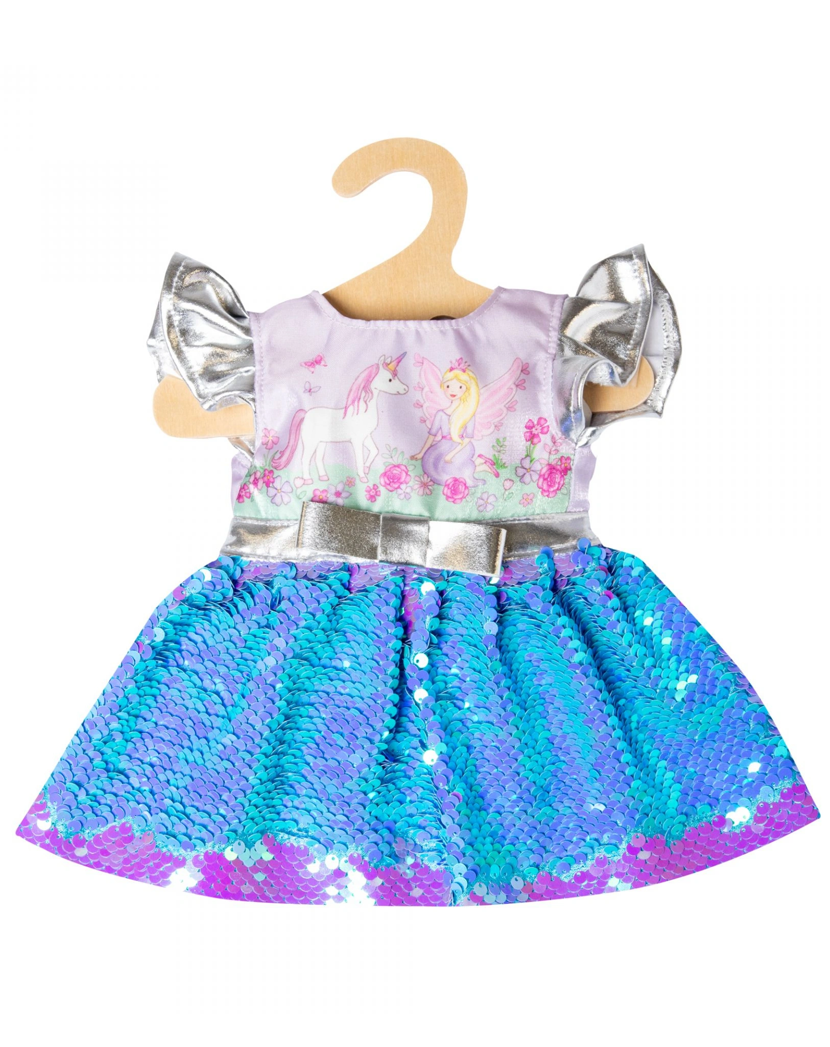 Puppen-Kleid FEE & EINHORN (28-35 cm) 2-teilig mit Wende-Pailetten