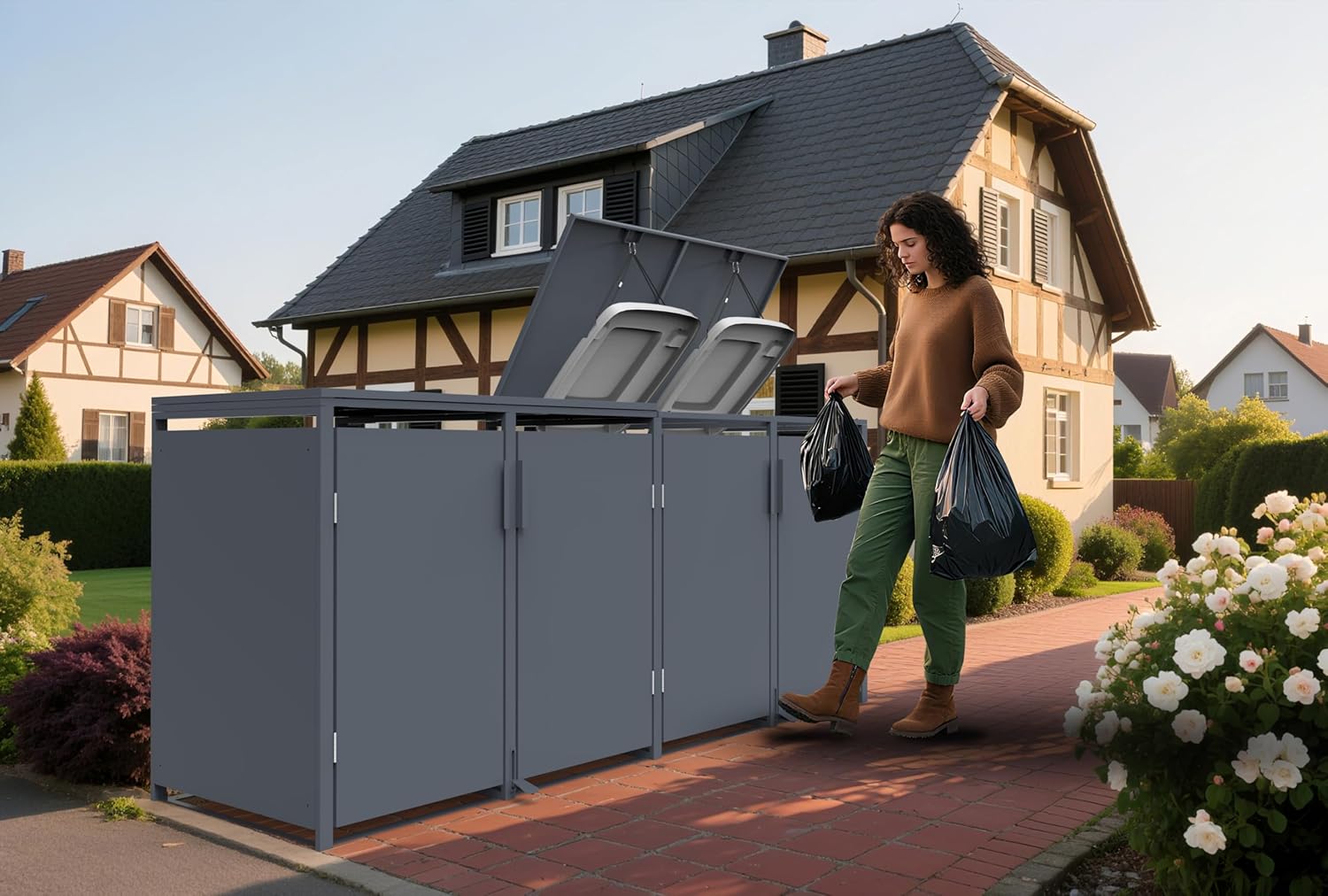 Mülltonnenbox Anthrazit für 4 Mülltonnen 120 und 240 Liter