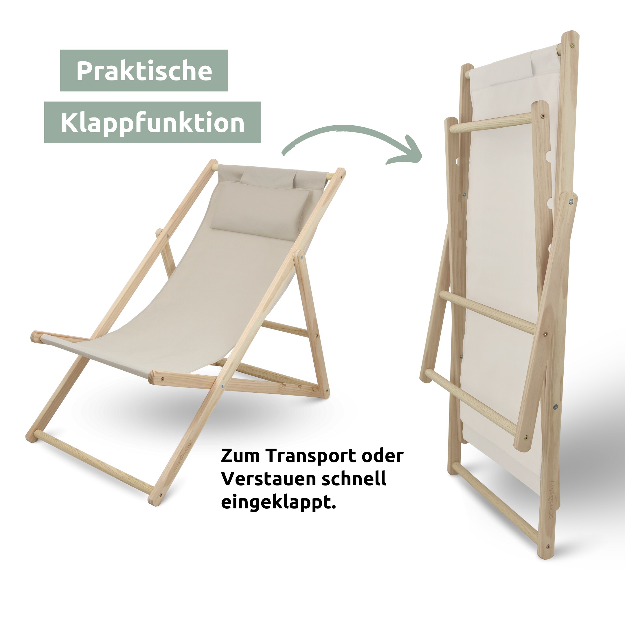 holz4home® 2er Set Liegestuhl aus Holz klappbar | Creme