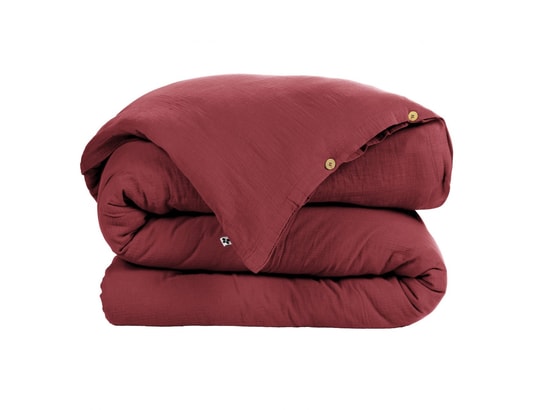 TERRE DE NUIT - Housse de couette double gaze de coton bordeaux 200x200 cm