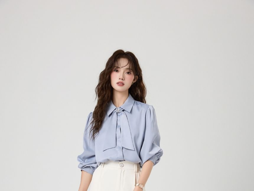 sansweet - High Rise Plain Wide Leg Broek