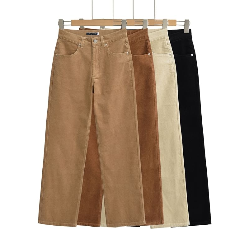 Ulark - Hoge taille effen corduroy rechte broek