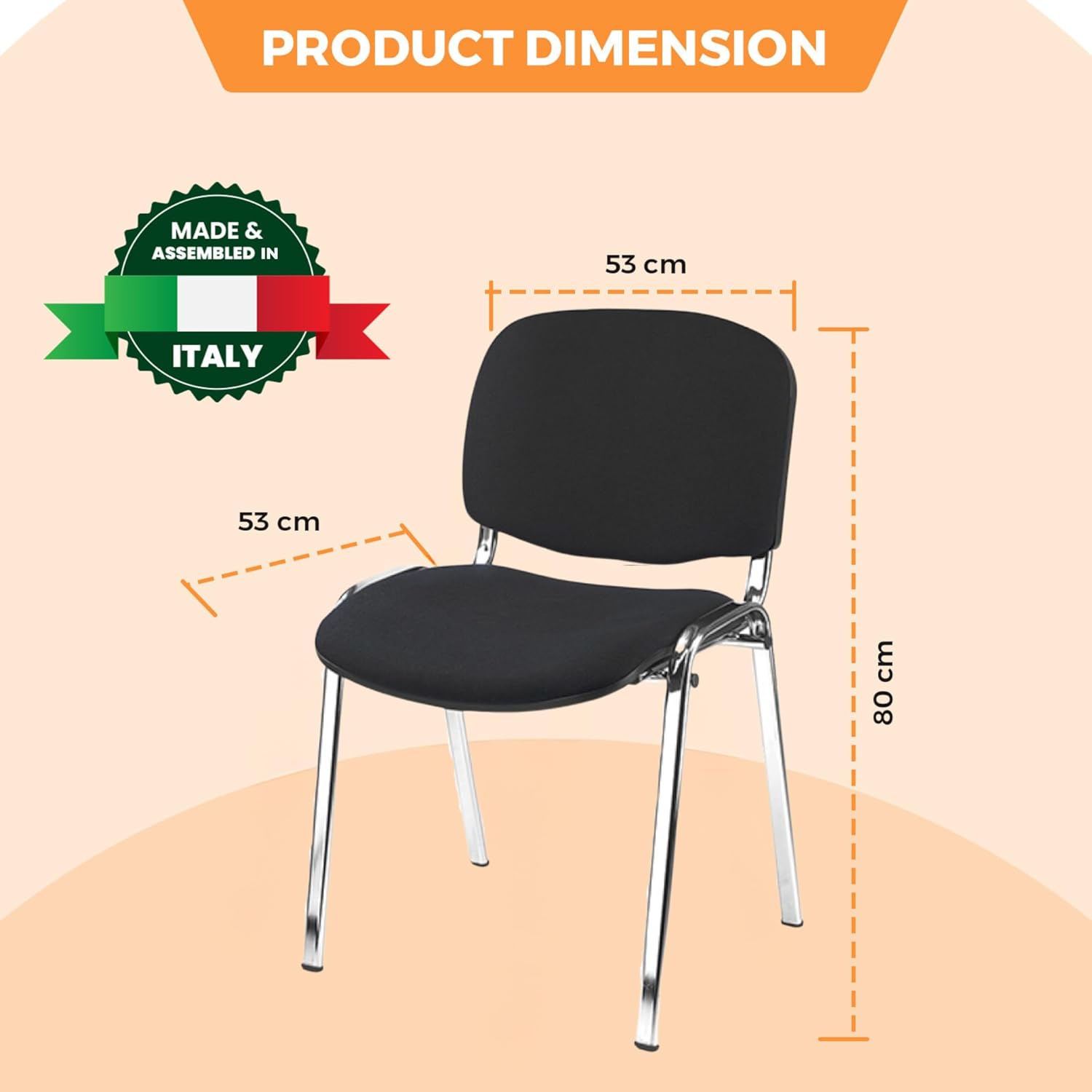 Topsit 2er Set Besucherstuhl Chrom ISO, Bequemer Konferenzstuhl, stapelbar, mit gepolsterter Sitzfläche und Rückenlehne. (Schwarz)