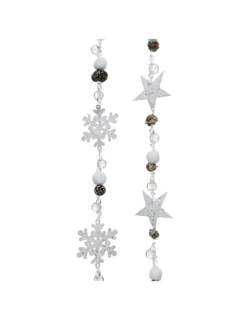 Decoris Slinger Sneewvlokken - Kerstversiering - 2x5x100 cm Wit
