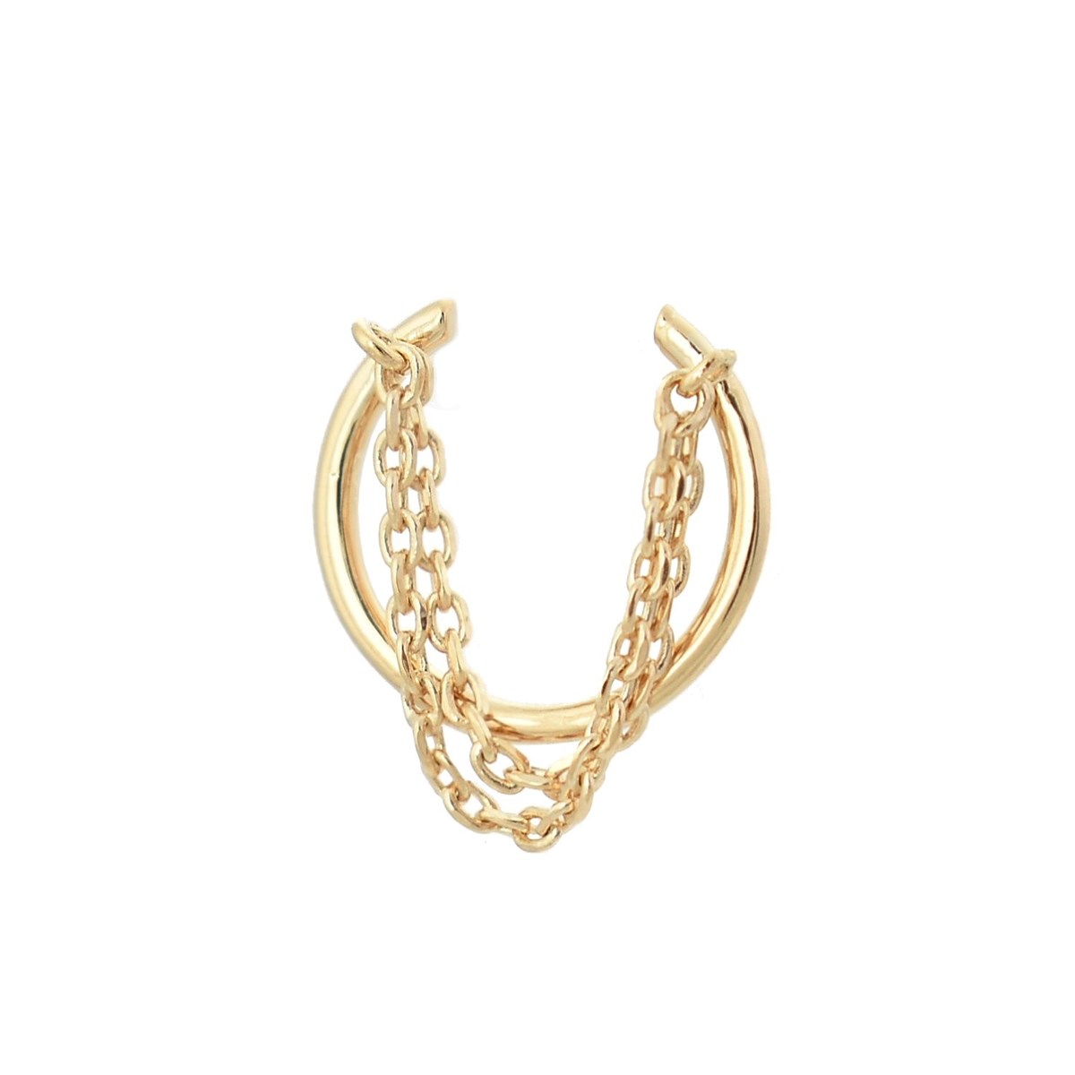Clip d'oreille earcuff 2 chainettes pendantes Plaqué OR 750 3 microns