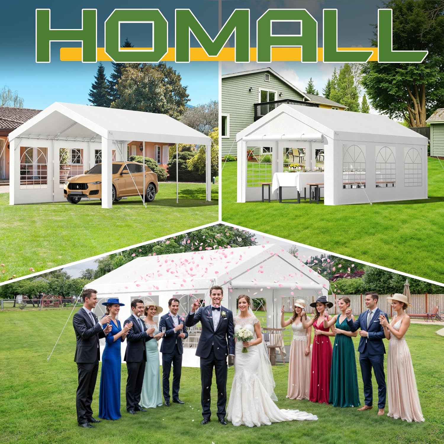 Homall Partyzelt 3x6,Metall Gestell Gartenzelt,Pavillon Wasserdicht 560g/m² PE-Plane,Zelt Stabil-18 Bodenhaken 4 Windfesten Seilen,UV-Schutz 50+Große Luxus Hochzeitszelt Gartenpavillon18m²,Weiß