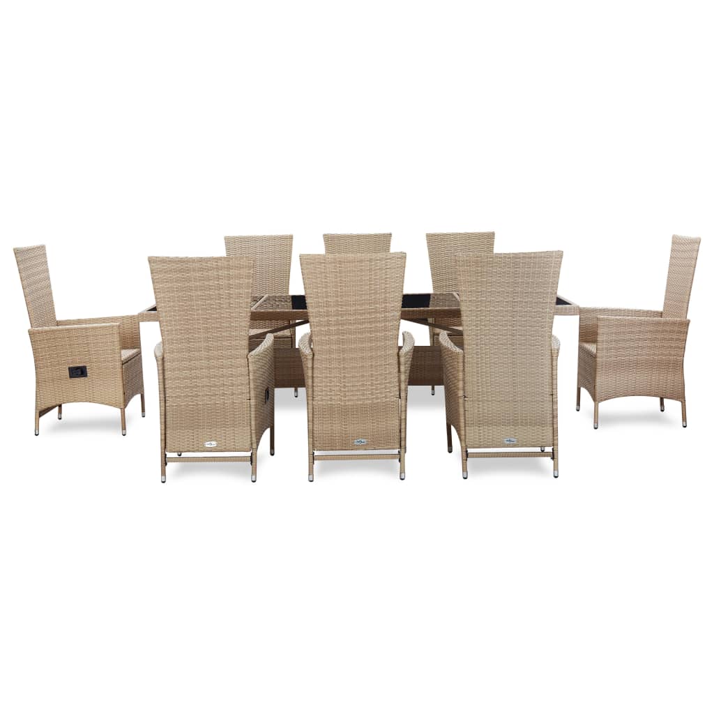 Salon de jardin meuble d'extérieur ensemble de mobilier avec coussins 9 pièces résine tressée beige