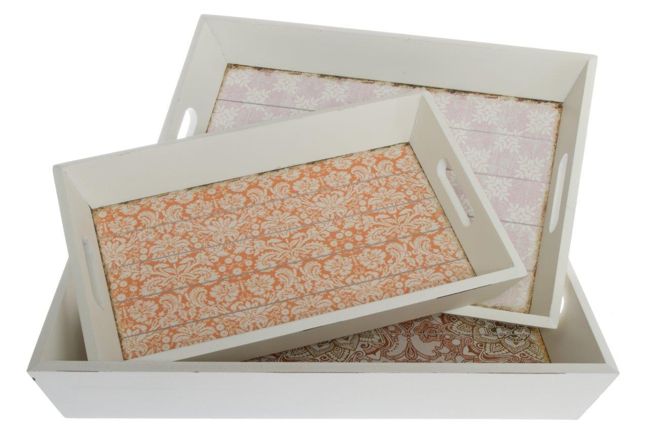 3-teiliges Tablett-Set PAISLEY - weiß antik - bunt