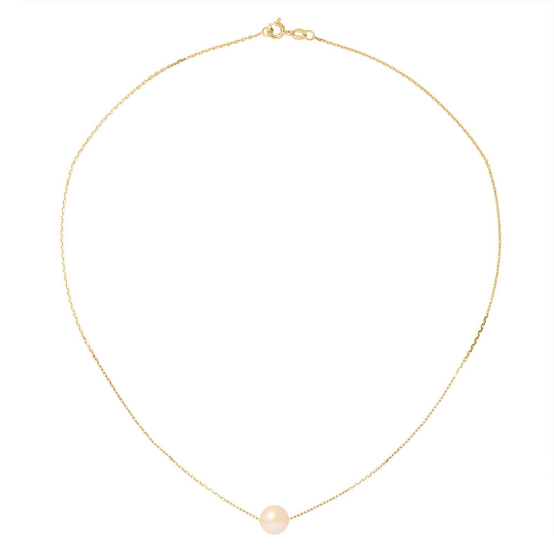 Collier Ras du Cou Femme Chaine Forcat Or jaune 750/1000 et Perle de Culture Rose