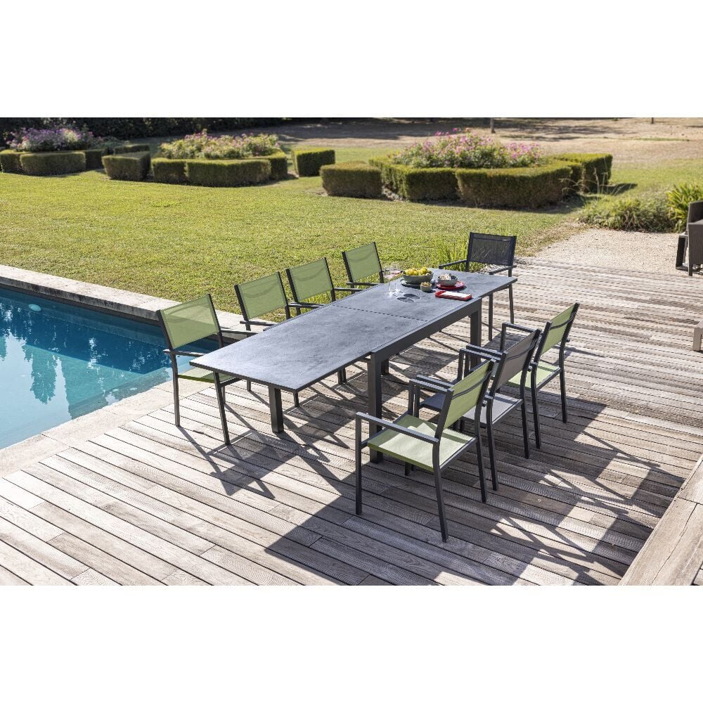 Fauteuil de jardin Oslow aluminium gris textilène vert 59x55,5xH.86 cm